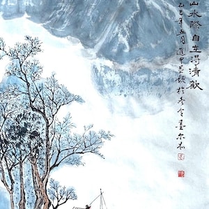 Joy Amid Mountains and Waters. Original Chinese Painting – Ideal for Home Wall Decor, Customizable. (Unframed)