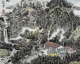 The Moon In My Hometown Is Very Bright, Original Chinese Ink and Wash Painting, Hand Painting, Chinese Landscape Wall Hangings (Unframed)
