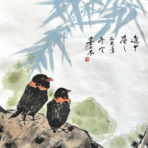 Tranquil Observation. Chinese flower-and-bird painting, suitable for home wall décor and as a gift for friends, customizable. (Unframed)