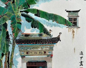 old residence. Hand-painted Chinese landscape painting, suitable for home wall décor and as a gift, customizable (Unframed)