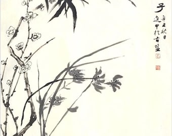 The Four Gentlemen.Original Chinese painting of flowers and birds, a unique gift for home decor. Customization available (Unframed)