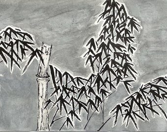 Verschneiter Bambus. Original chinesische Tuschemalerei, Blumen- und Vogelmalerei. Anpassbare Wohnkultur Geschenke (Ungerahmt)