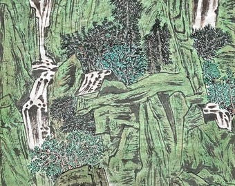 水墨画 黒と青緑の風景画27✖️25フレームなし 林建忠 河水画 中国水墨水彩画 サイン入り - Etsy 日本