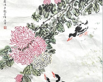 Autumn Light.Original Chinese painting of flowers and birds, a unique gift for home decor. Customization available (Unframed)