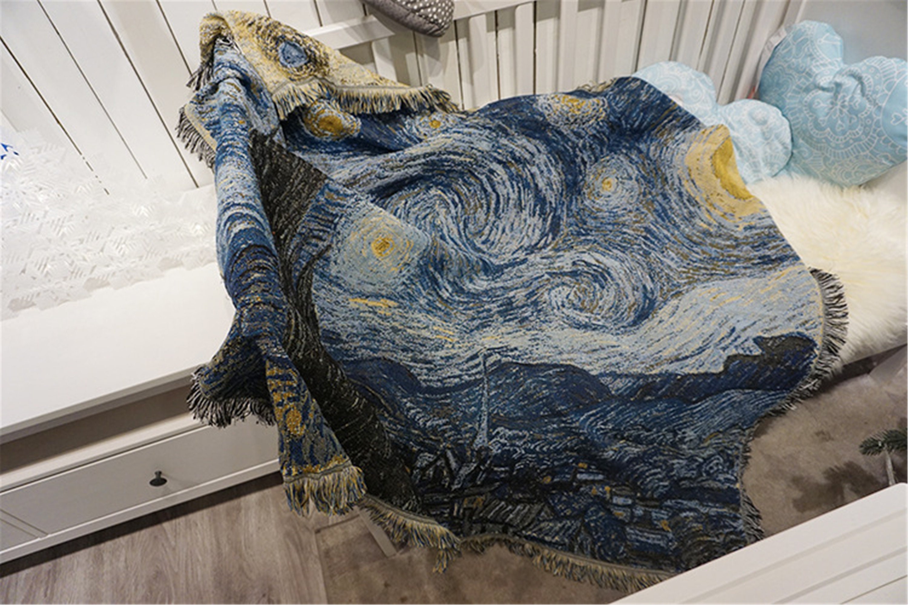 Van Gogh Starry Night Blanket Knitted Thicker Blanket Starry Etsy