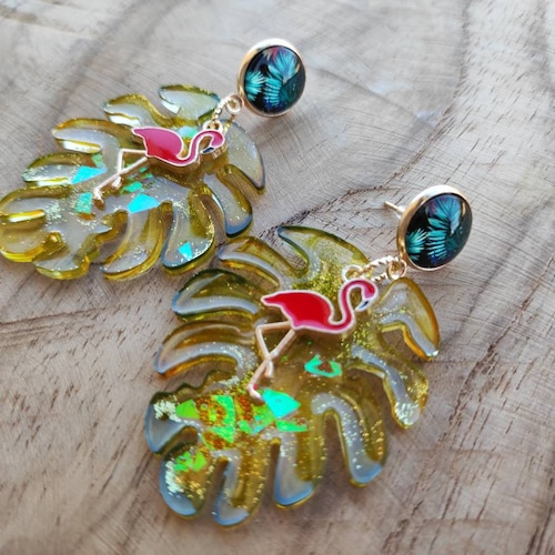 Stainless steel earrings with glass cabochons and epoxy charms, Palmer shops Earrings