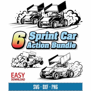 Sprint Car Racing SVG | Dirt Track Race Car Digital Download | Sprint Car Racing Bundle | 6 Vector Images