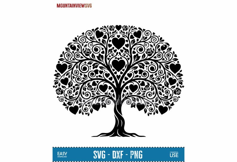 Heart Design Trunks Love Tree SVG DXF PNG | Heart Tree of Life Digital Download | Family ...