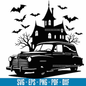 Hearse Haunted Mansion SVG Vector Digital File For Arts And Craft, Vinyl Cutting Or Print Design, Spooky Vintage Halloween PNG