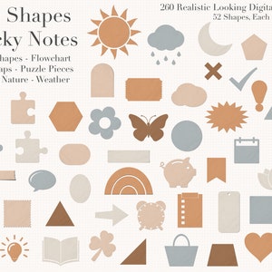 Paquete de notas adhesivas de todas las formas: mapas mentales, diagramas de flujo, tareas, pegatinas de Goodnotes, 260 pegatinas realistas para planificadores digitales, iPad