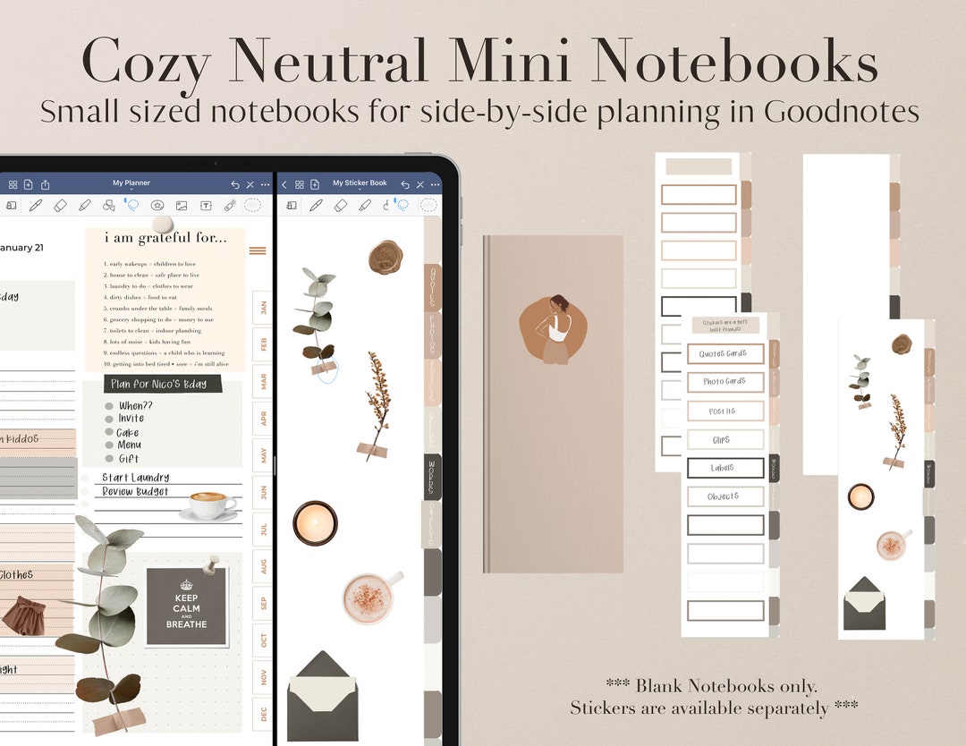 Mini Digital Notebook Organizer Minimalist Cozy Neutral Goodnote Split