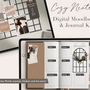 Diario digital - Diario - Tablero de visión - Tablero de estado de ánimo - Minimalista, acogedor y neutro - BOHO - Planificador sin fecha con hipervínculos, Goodnote, planificador para iPad