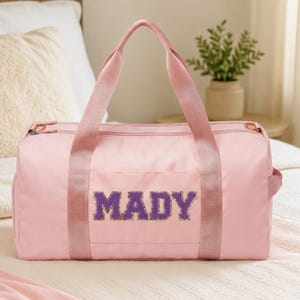 Personalized Duffel Bag with Custom Letter Patches | Embroidered Name Gym Bag for Women | Weekender Travel Bag with Shoe Compartment