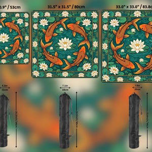 Yin Yang Koi Fish Mahjong Mat, Lotus Flower Zen Gaming Mat, Oriental Tabletop Gift, Cute Japanese Gaming Mat (Carrying Bag) image 3