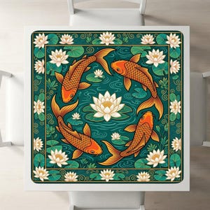 Yin Yang Koi Fish Mahjong Mat, Lotus Flower Zen Gaming Mat, Oriental Tabletop Gift, Cute Japanese Gaming Mat (Carrying Bag) image 8