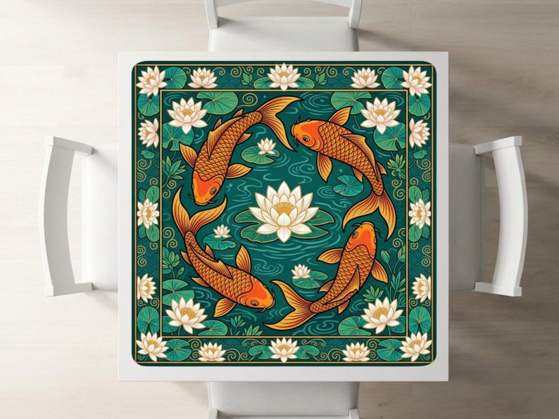 Yin Yang Koi Fish Mahjong Mat, Lotus Flower Zen Gaming Mat, Oriental Tabletop Gift, Cute Japanese Gaming Mat (Carrying Bag) image 8
