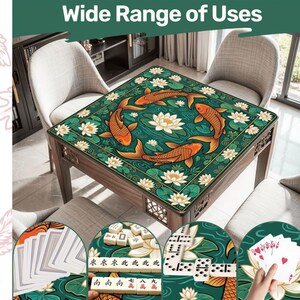 Yin Yang Koi Fish Mahjong Mat, Lotus Flower Zen Gaming Mat, Oriental Tabletop Gift, Cute Japanese Gaming Mat (Carrying Bag) image 6