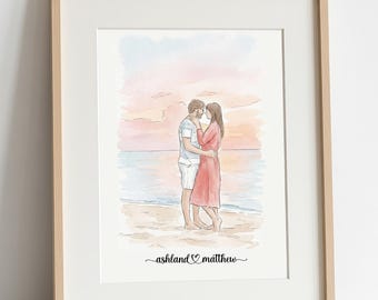 Retrato de pareja de San Valentín personalizado / Boceto de arte lineal personalizado / Regalo de amor para él y ella