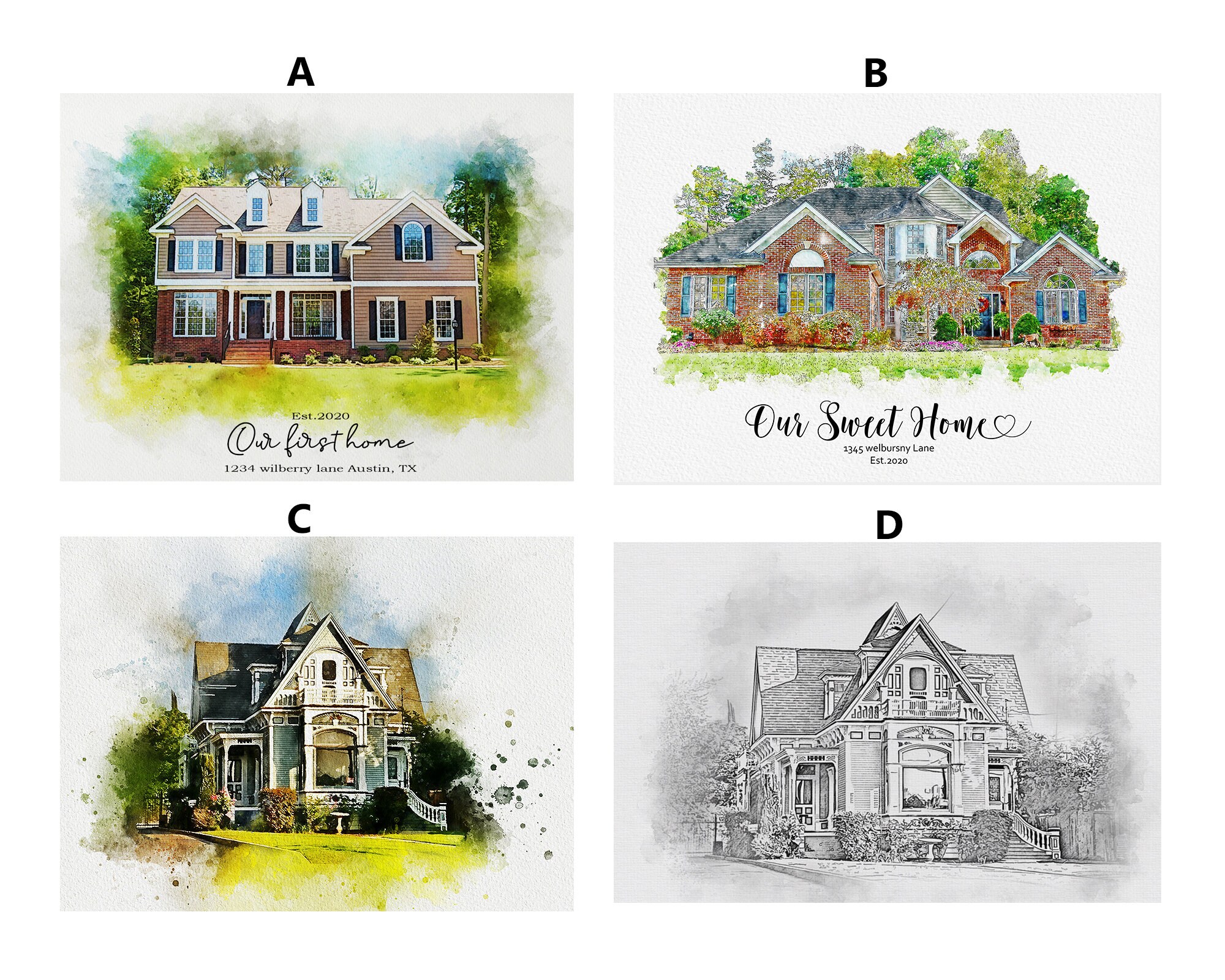 Watercolor home painting Custom House Portrait Watercolor Etsy