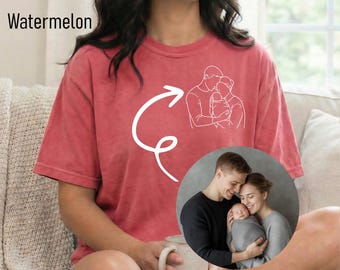 Camiseta personalizada con boceto familiar / Camiseta con dibujo lineal personalizado para mamá, papá y bebé / Camiseta con retrato minimalista / Idea de regalo para padres primerizos