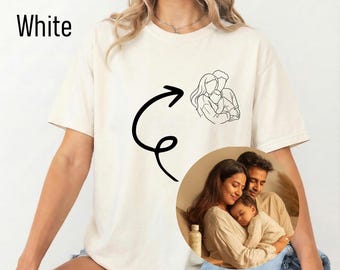 Camiseta personalizada con dibujo familiar / Camiseta para mamá, papá y bebé / Camiseta con retrato personalizado / Regalo para baby shower / Camiseta para el Día de la Madre y el Día del Padre