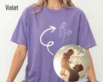 Camiseta personalizada para papá a partir de una foto, camiseta con dibujo lineal, regalo personalizado para el Día del Padre, camiseta con el contorno de la familia.