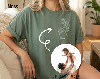 Camiseta personalizada con retrato de padre e hija / Camiseta con dibujo lineal personalizado / Regalo para papá el Día del Padre