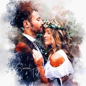 Personalized Couple Watercolor Portrait , Custom Portrait From Photo, Painting From Photo, Watercolor On Canvas, wedding gifts, gift for him