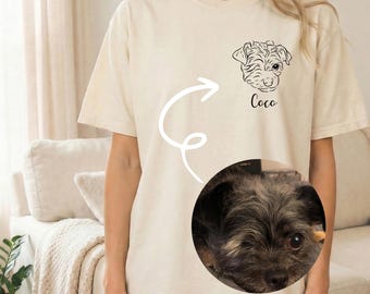 Camiseta personalizada con dibujo lineal de mascota, camiseta con retrato de perro personalizado, camiseta con dibujo minimalista de contorno. Regalo ideal.