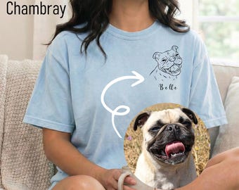 Camiseta personalizada con foto de mascota, camiseta personalizada Comfort Colors para mascotas, camiseta personalizada con dibujo lineal para mascotas, regalo para amantes de los perros, regalo para mamás de gatos, regalo por la pérdida de una mascota