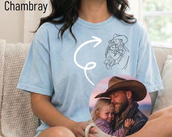 Camiseta personalizada con dibujo lineal de padre e hija / Camiseta minimalista con retrato / Regalo personalizado para papá