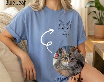 Camiseta personalizada para mascotas a partir de una foto, camiseta de perro o gato con diseño lineal, regalo conmemorativo personalizado para mascotas.
