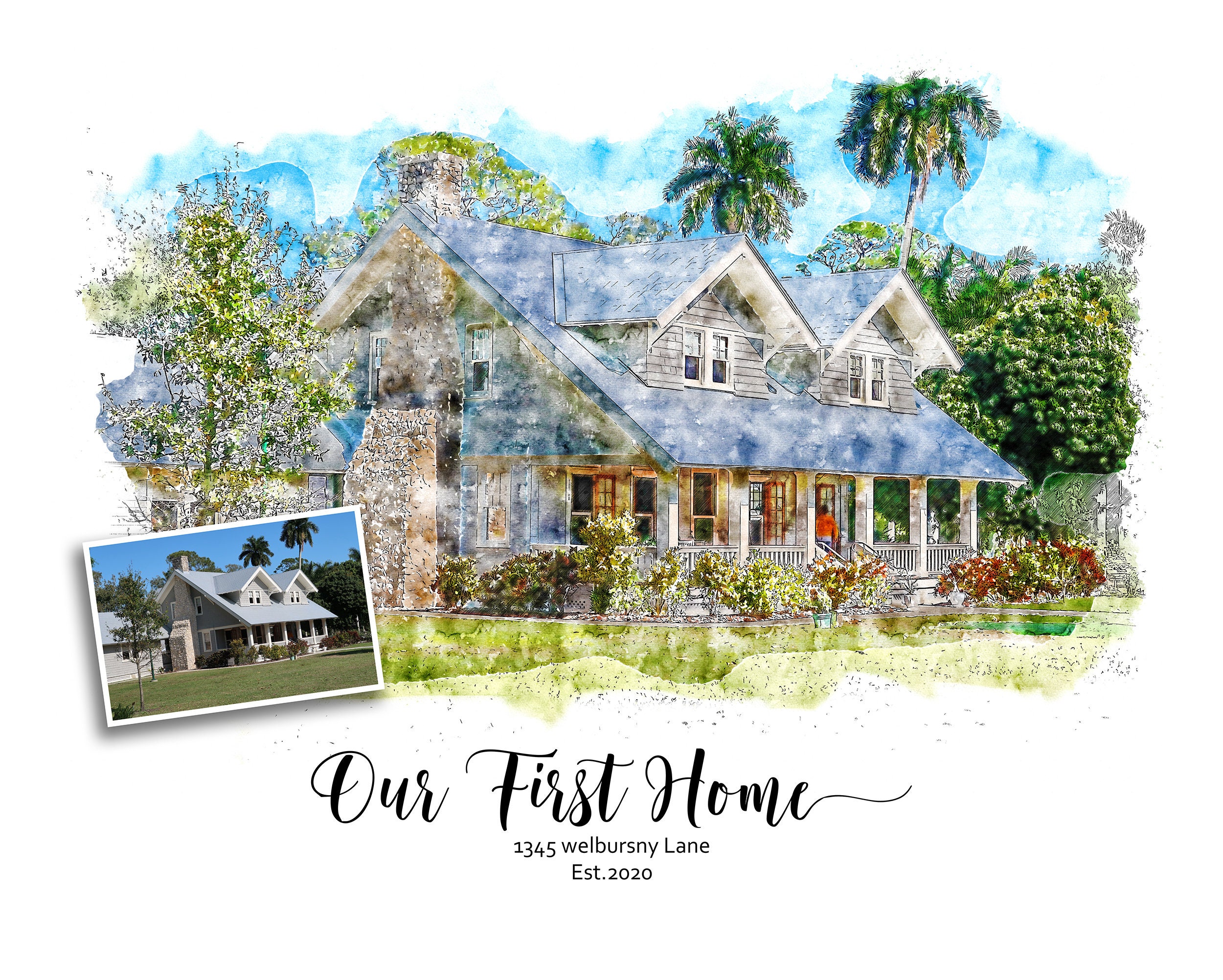 Custom House Portrait Watercolor House Painting-personalized ...
