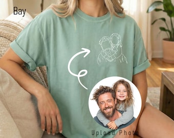 Camiseta personalizada con dibujo lineal para padre e hija / Regalo personalizado para el Día del Padre / Camiseta minimalista con retrato para papá