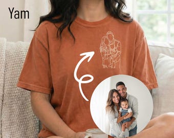 Camiseta minimalista con retrato familiar / Camiseta personalizada con diseño lineal de mamá, papá y bebé / Regalo personalizado para padres / Regalo para el Día del Padre