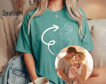 Camiseta personalizada con retrato de papá a partir de una foto, camiseta Comfort Colors® con diseño lineal de un niño, regalo personalizado para papá, papá primerizo o esposo, camiseta con dibujo familiar