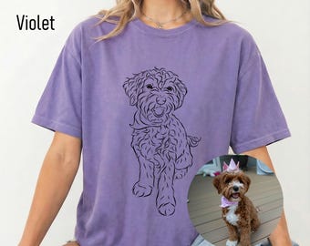 Camiseta personalizada con dibujo lineal de perro a partir de una foto, camiseta con el contorno de tu mascota, regalo único para amantes de los animales.