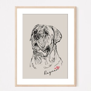 K&ouml;nnte beinhalten: Eine Schwarzwei&szlig;-Zeichnung eines Hundekopfes mit dem Namen "Ragnar" darunter. Zwei kleine rote Herzen befinden sich &uuml;ber dem Namen.