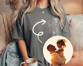 Camiseta personalizada para papá / Dibujo lineal personalizado / Regalo para padre e hija / Camiseta minimalista con retrato familiar