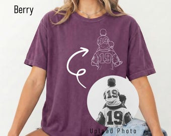 Camiseta deportiva personalizada con dibujo lineal, regalo para papá aficionado al fútbol, camiseta personalizada con contorno de foto, camiseta para el Día del Padre.
