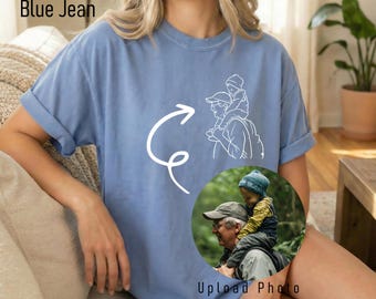 Camiseta personalizada con dibujo lineal para abuelo y nieto / Regalo personalizado para el Día del Padre / Camiseta minimalista con retrato