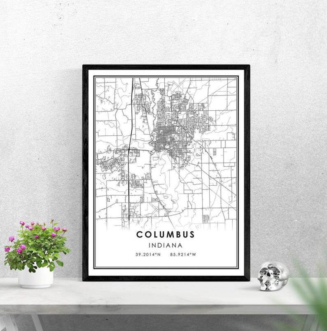 Columbus Map Print Poster Canvas Columbus Street Map Indiana | Etsy