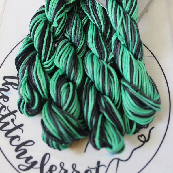 Hand dyed 6-strand cotton thread “Lifestream” black green for cross stitch embroidery