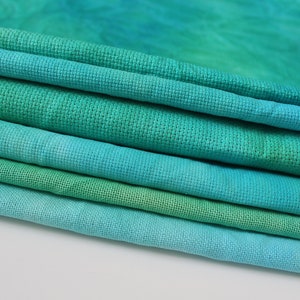 Hand dyed aida "Oceanic" blue green 14 16 18 opalescent for cross stitch embroidery