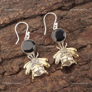 Rare Black Onyx Earrings, Black Gemstone Earrings, Drop & Dangle Earrings, 925 Sterling Silver Jewelry, Engagement Gift, Earrings For Mother