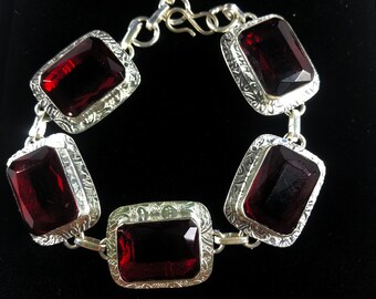 Natural Red Garnet Multi Gemstone Bracelet. 925 Sterling Silver. Wedding Gift. Unisex Jewelry. Handmade Bracelet Jewelry