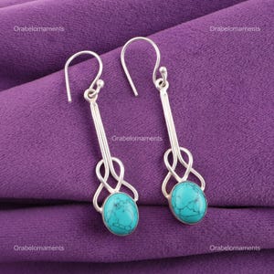 Rare Blue Turquoise Earrings, Blue Gemstone Earrings, Drop & Dangle Earrings, 925 Sterling Silver Jewelry, Wedding Gift, Earrings For Mother