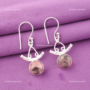 Elegant Black Rhodonite Gemstone Earrings, Drop & Dangle Earrings, 925 Sterling Silver Jewelry, Birthday Gift, Earrings For Love