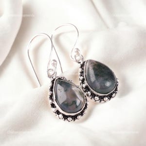 Elegant Moss Agate Earrings, Green Gemstone Earrings, Drop & Dangle Earrings, 925 Sterling Silver Jewelry, Wedding Gift, Earrings For Love
