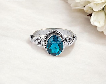 100% Natural Apatite Ring, Blue Gemstone Ring, Statement Ring, 925 Sterling Silver Jewelry, Birthday Gift, Ring For Best Friend